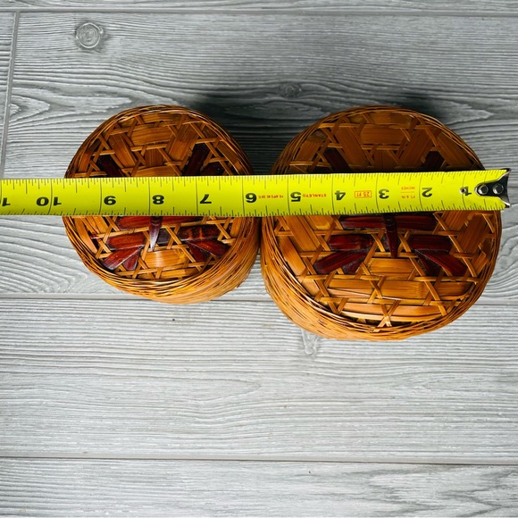 Vintage wicker woven butterfly nesting trinket baskets boho decoration set of 2 - Picture 5 of 8